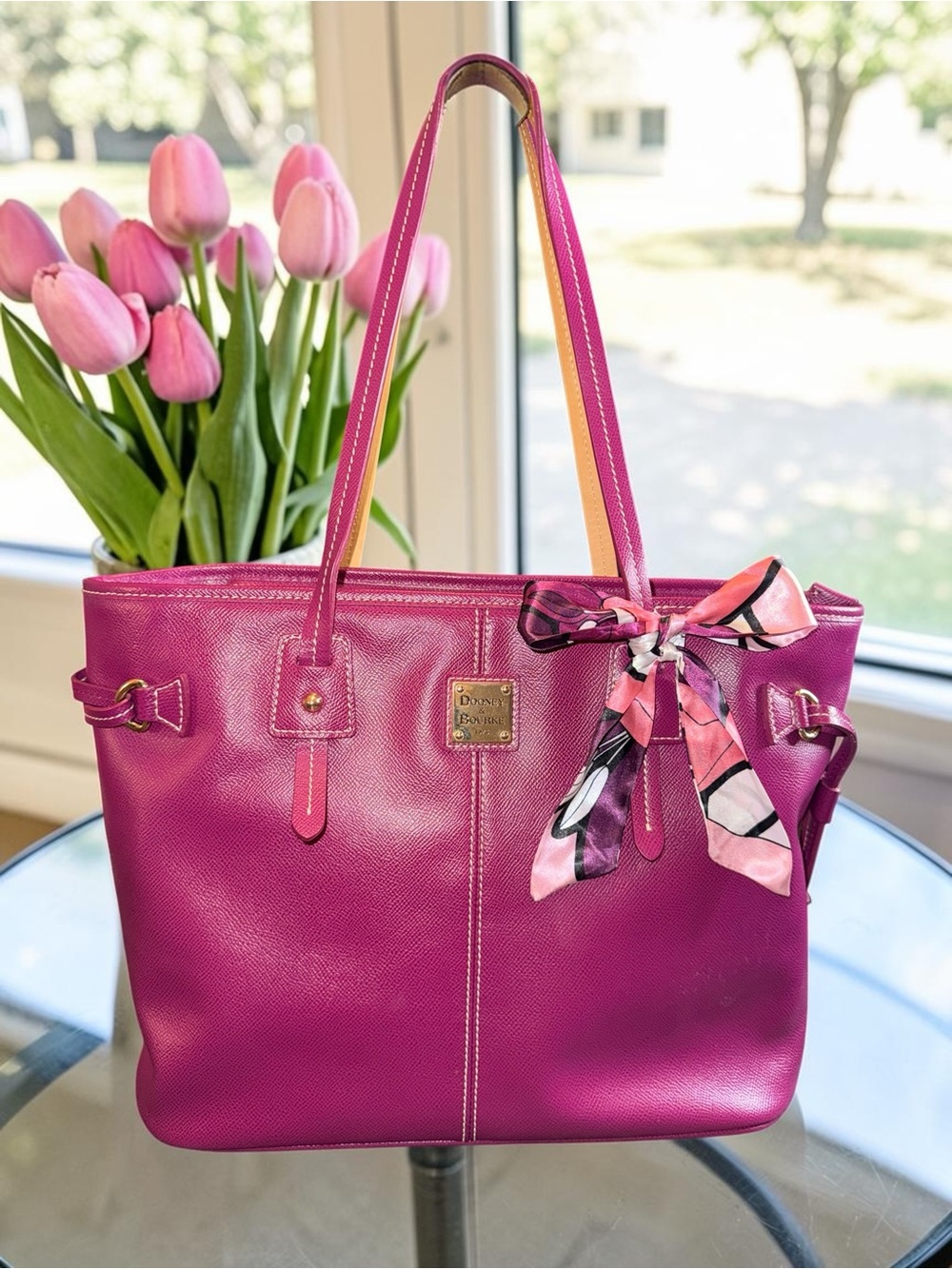 Dooney & Bourke Ridley Tote in Magenta Pebble Grain Leather EUC